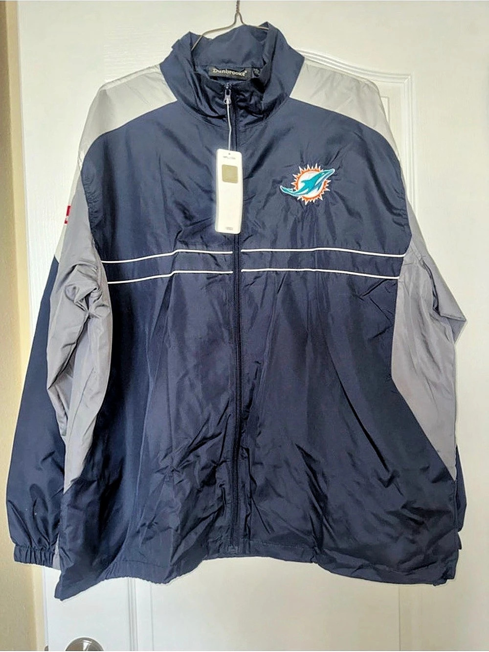 NWT Miami Dolphins NFL Full-Zip Windbreaker Jacket Blue & Gray XXL